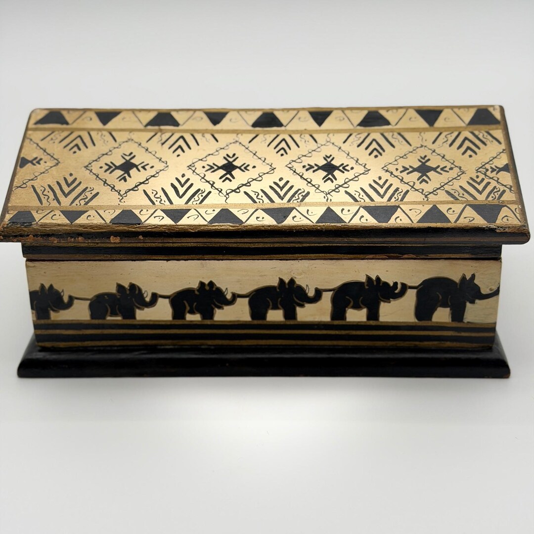 Foreside Box Vintage Foreside Safari Hand Made in India Wooden Jewelry Trinket Box ...