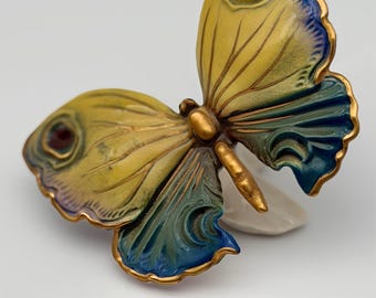 Karl Ens Porcelain Butterfly Figurine Yellow Blue Gold Germany Art Nouveau 4in