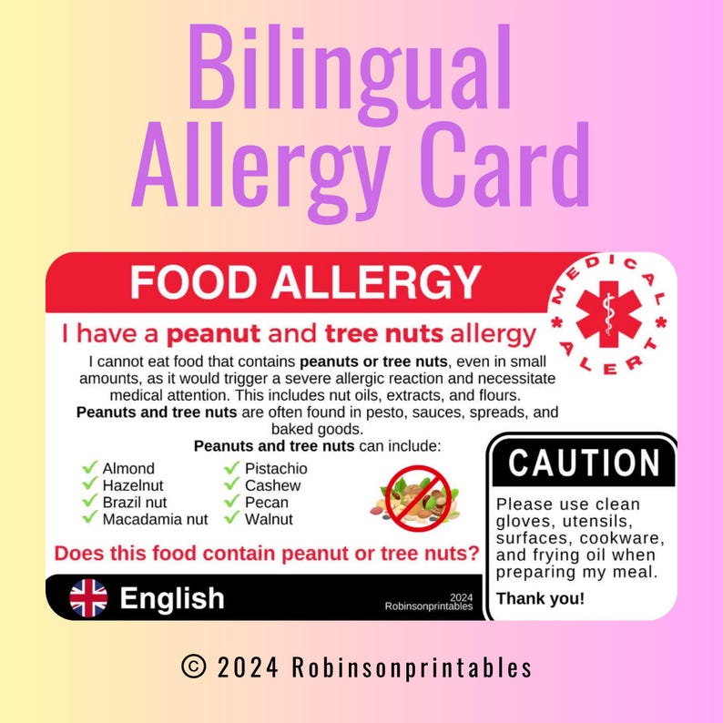 Peanut Tree Nut Allergy Translation Card, Russian Dining (printable) - Etsy