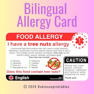 Allergievertaalkaart voor noten, Thaise taal Afdrukbare pinda-allergie Back-up voor noten Gratis dineren Thailand Bangkok Phuket reizen
