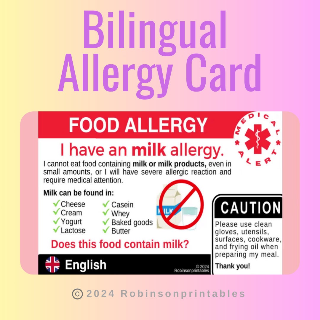 Milk Allergy Translation Card Chef Card in Indonesian Language ...