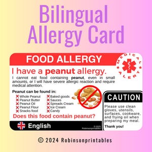 Tarjeta de alergia al maní para el sudeste asiático: traducción de alergias de viaje para una alimentación segura en Indonesia, Malasia, Tailandia, Vietnam y Camboya.