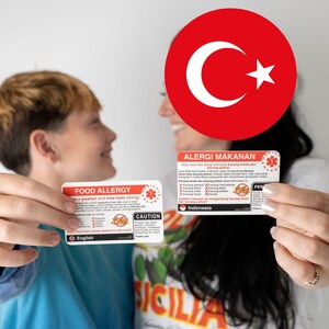 Tarjeta de traducción sobre la alergia al cacahuete en turco: Comidas en Turquía (imprimible)
