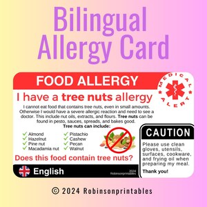 Allergievertaalkaart voor noten Japans Afdrukbare pinda-allergie Back-up voor noten Gratis dineren Reizen naar Tokio, Osaka en Kyoto
