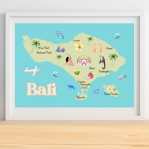 Arte de parede com ilustração do mapa de Bali/imprimível/download digital paisagem a4
