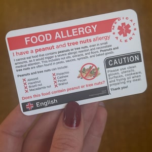 Pindaboomnootallergiekaart in het Indonesisch Reisallergievertaalkaart voor restaurants en diners in Indonesië Fysieke kaart voor voedselallergie