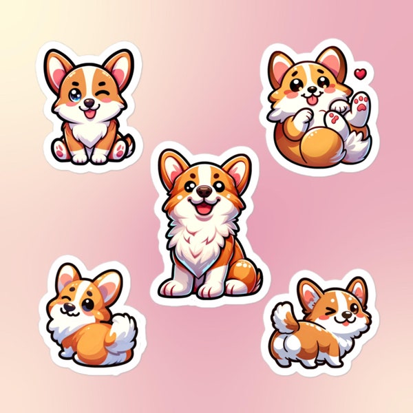 Adorable Kawaii Corgi Sticker Pack - 5 Mini Stickers for Laptops, Water Bottles & More