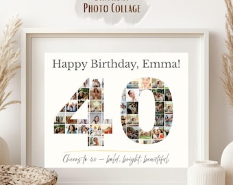Editable 40 Birthday Collage | Custom Photo Gift | Canva Template | Printable Wall Art