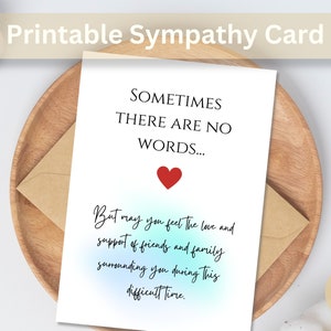 Carte de sympathie imprimable Parfois il n'y a pas de mots Carte de deuil en téléchargement numérique Désolé pour la perte de l'envoi du câlin