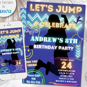 Trampoline Birthday Invite: Editable Jump Party Template (Digital)