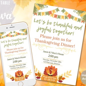 Thanksgiving Invitation Digital Friendsgiving Invite Thanksgiving Canva Template Thanksgiving Party Invite Thanksgiving Dinner Invite