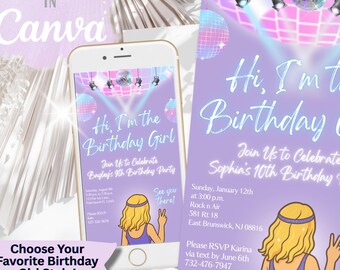Editable Disco Birthday Invitation: Tween Girl Party (Canva Template)