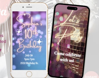 Editable Video Birthday Invitation Template: Glam Party Invite (Canva)