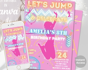 Trampoline Birthday Invitation: Jump Party Template (Digital Download)