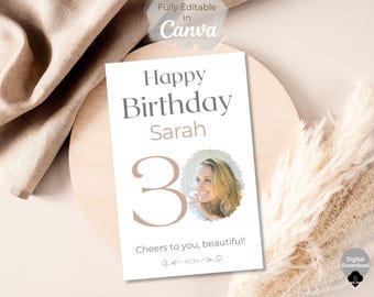 Editable 30th Birthday Card – Cheers to You – Folded Canva Template Printable Card