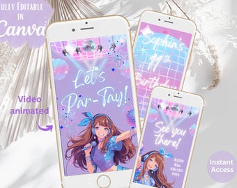 Brunette Girl Birthday Video Invitation | Tween Disco Party Evite | Animated Birthday Invite