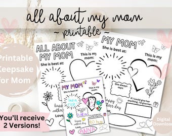 Mother's Day Printable: All About My Mom Worksheet (Digital Download)