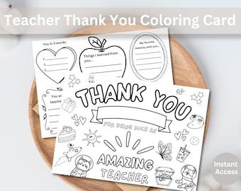 Teacher Thank You Coloring Card | End of Year Printable Gift | Teacher Appreciation Week Activity