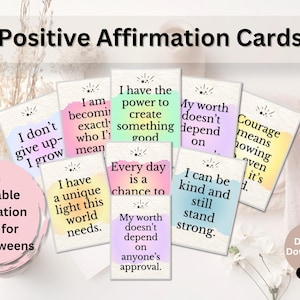Positive Affirmation Karten für Kinder & Tweens – 24 druckbare tägliche Zitate für Selbstbewusstsein, Selbstwertgefühl und Einstellung – zum sofortigen Download