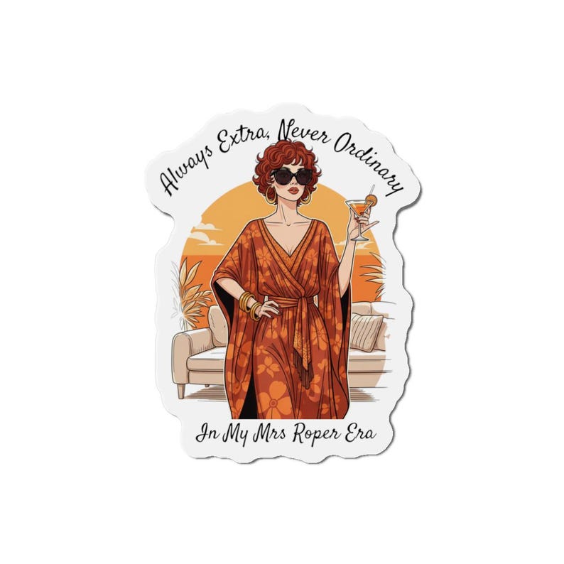 Roper Romp Magnet Retro Mrs Roper Romp Die-cut Magnet, Cocktails and Caftans, 70's Gift ...