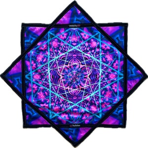 Trippy Squid FlowStar - &quot;V2.0&quot; UV Reactive Sacred Geometry Purple/Pink/Green (2 Sided)