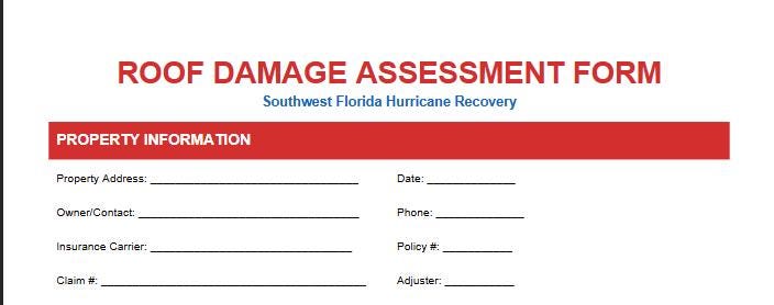 Roof Damage Assessment Form PDF | Hurricane Damage Report Template ...