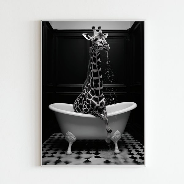Bathroom Wall Decor | Giraffe Art | Giraffe Print | Giraffe Lover | Wildlife Wallart | Bathtime Art | Printable Wall Art | Downloadable Art