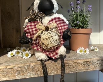 Primitive Sheep Shelf Sitter: Farmhouse Wool Decor (11"x5"x7.5")