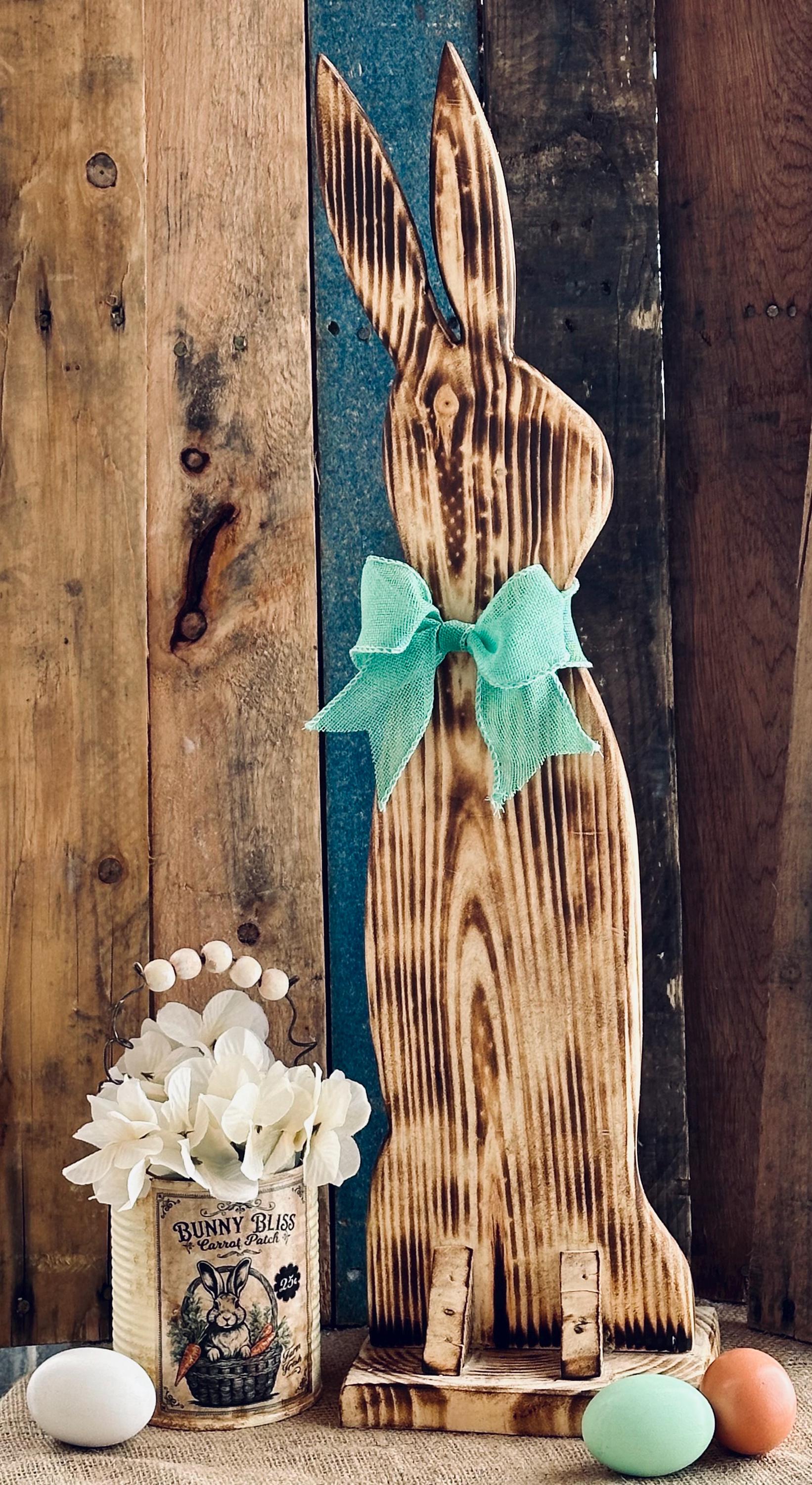 Country Rabbit Craft Country Farmhouse Easter Bunny, Springtime Wooden Bunny Rabbit, Front ...