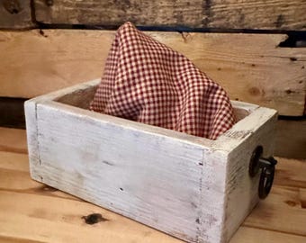 Farmhouse Rustic White Wooden Box/Wooden Tray Box/ Farm Box Decor