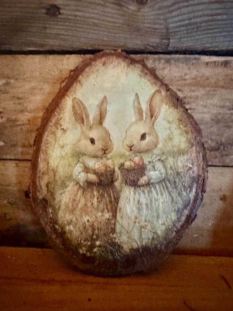 Primitive Bunny Wooden Slices/rustic Bunny Easter Eggs/ Tiered Tray ...