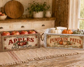 Handcrafted Rustic  Apple Orchard  or Pumpkin Patch  12” Wooden Box Centerpiece /Farmhouse Fruit Box