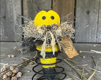 Handcrafted Spring Honey Bee Decor, Rustic Farmhouse Accent, Bouncing Wire Antennae Wings