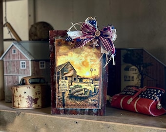 Handcrafted Rustic Truck and Barn Sign/ Vintage Galvanized Metal With Wooden Patriotic Decor