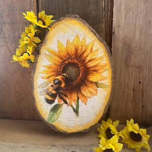 Honey Bee SunFlower Bee Hive Shaped Plaque/ Shelf Sitter/Rustic Bumble Bee Decor/Honey Bee/ Tiered Tray/Spring /Summer Decor/