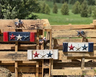 Hancrafted American Star Wall Door Hanger/Fourth Of July Primitive Stars Plaque/Red White Blue Rustic Hanging Front Porch Home Decor