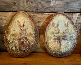 Primitive Bunny Wooden Slices/Rustic Bunny Easter Eggs/ Tiered Tray/Bowl Decor/ Shelf Decor/ Bunny Eggs/Easter Bunny/Vintage