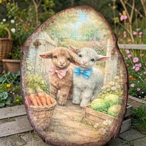Easter Lambs Wooden Slice Shelf Sitter/Springtime Lamb Farmhouse Decor