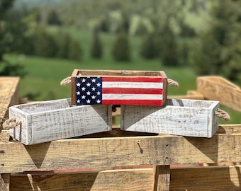 Rustikale Amerikanische Flagge Holzkiste: Eiche Bauernhaus Dekor