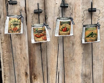 Garden Markers/Rustic Farmhouse Metal Tin Pocket Garden Markers  Decor/ Vegetable Garden Hanging Label Markers/Vegetable Markers