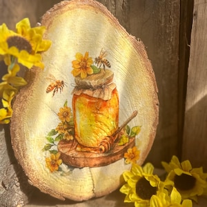 Honey Bee Honey Jar Bee Hive Shaped Wooden Plaque/Shelf Sitter/Rustic Bumble Bee Decor/Honey Bee/ Tiered Tray/Spring /Summer Decor/