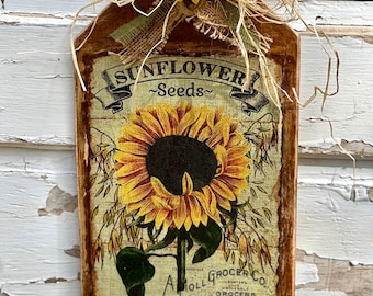 Sunflower Rustic Tag Wooden Sign/Country Sunflower Hanger Decor