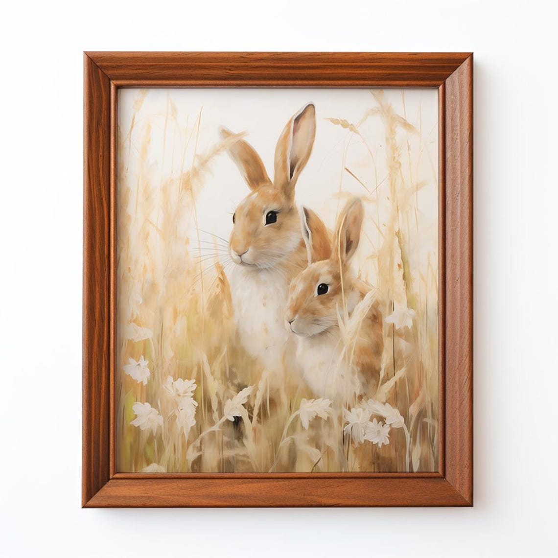 Whimsical Rabbit Pair Watercolor Art Print, Soft Pastel Bunny Decor ...
