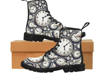 Time Travels Men's Canvas Boots, striking design, inspiring, with visual effects of time perception cool fashionable comfy shoe design.