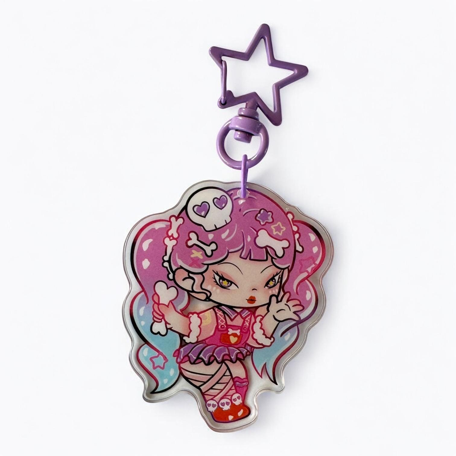 Embroidered Keychains Punk Purple Bones Punk Girl Keychain | Kawaii Goth Acrylic Charm - Etsy
