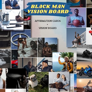 Vision Board Printables für Black Man, druckbare Vision Board Fotos, Wörter und Affirmationskarte, Bilder für Black Man, Black Man 2025