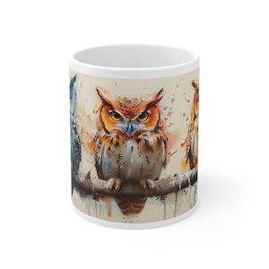 Owls Print Coffee Tea Mug - Rustic Ceramic Cup for Bird Lovers & Nature Enthusiasts, Perfect Gift for Home and Office