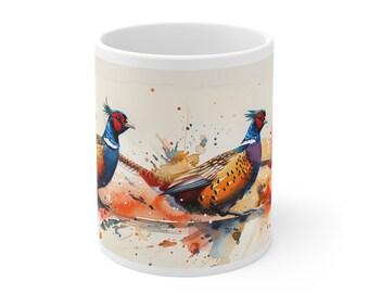 Taza de cerámica con estampado de faisanes - Vida silvestre