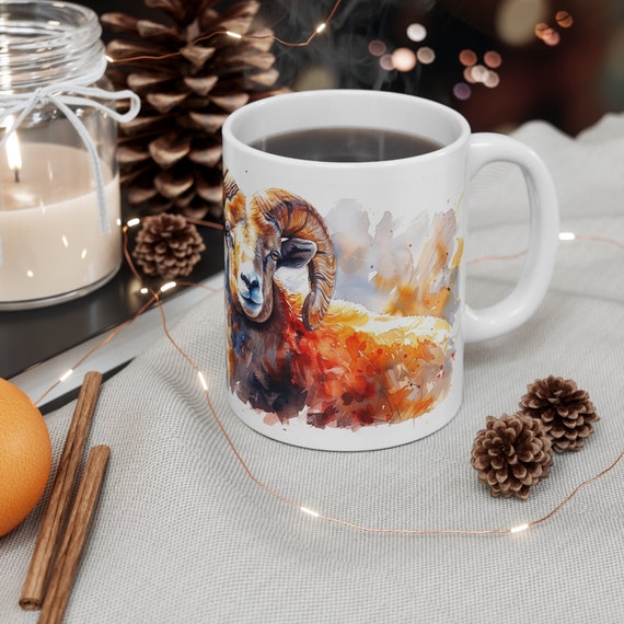 Ram Print Coffee Mug: Rustic Ceramic Cup for Animal Lovers - Etsy