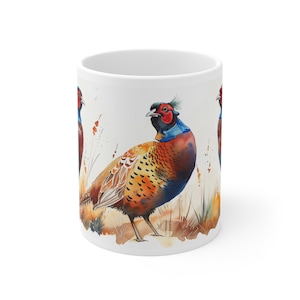 Caneca de café com estampa de faisões - Caneca de cerâmica com faisões para amantes de pássaros e entusiastas da natureza, presente perfeito para casa e escritório